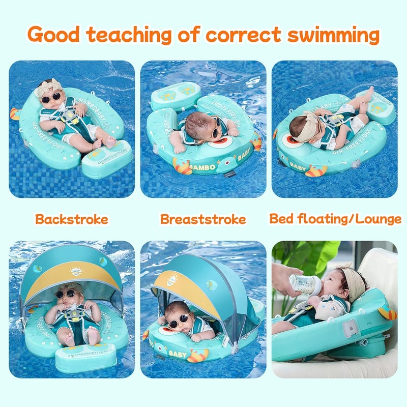 V Convey Mambobaby Float with Canopy and Tail New Upgraded Non-Inflatable Baby Pool Float Mambo Float Swim Trainer Solid Infant Swim Float Adjustable Pearl Foam Baby Swim Ring - Image 3
